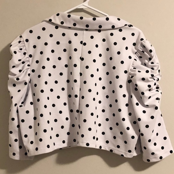 Dots cropped 3/4 puff sleeve polka dot blazer - Picture 3 of 7